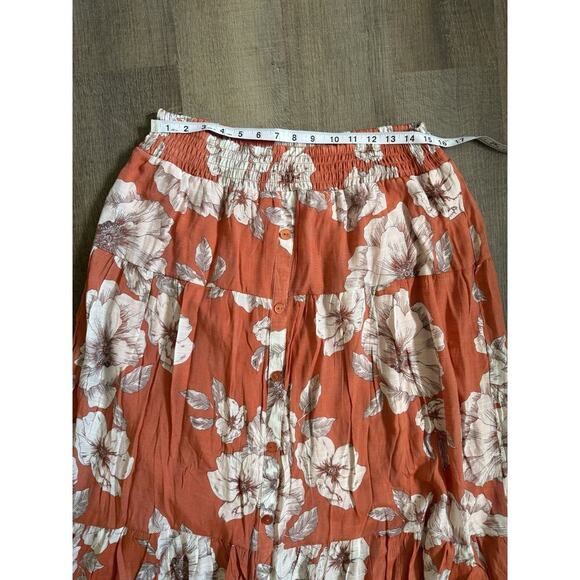 Mlle Gabrielle Coral Floral Button Front Flare Midi Skirt Lined Size XL‎ - Picture 3 of 6